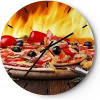 ARTTOR Wanduhr - Rund - Glasuhr - Kuchen Backen Pizza Käse - 40x40cm - Schleichendes Uhrwerk - Lautlos - zum Aufhängen bereit - Dekoration Modern - Wanddekoration aus Glas - C3AR40x40-2406