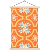 MuchoWow Textilposter - Blumen - Blätter - Orange - Muster - 60x90 cm - mit holzfarbenen Rahmen