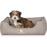 Knuffelwuff Orthopädisches Hundebett Tampa aus laser-gestepptem Kunstleder M-L 85 x 63cm Grau