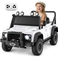 Goplus 12V Kinder Elektroauto, Land Rover Defender Kinderauto mit Musik, LED Licht & Hupe, Kinderfahrzeug Electro für Kinder von 3-8 Jahren (Weiß)