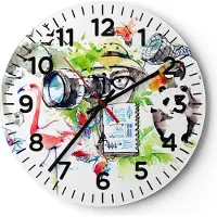 ARTTOR Wanduhr - Rund - Glasuhr - Flamingo wild Tierwelt Fotograf - 30x30cm - Schleichendes Uhrwerk - Lautlos - zum Aufhängen bereit - Dekoration Modern - Wanddekoration aus Glas - C4AR30x30-3119