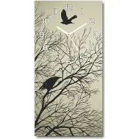 Tulup Wanduhr aus Glas – 30x60 cm - Glasbild - Glasuhr - Gehärtetes Glas -Krähen auf dem Baum