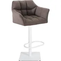 DELUKE Barhocker SIHAR - Stoff Grau 64x45x88 cm Weiß | Barstuhl Höhenverstellbar Mit Lehne Drehbar Tresenhocker Tresenstuhl Kneipenhocker Kneipenstuhl