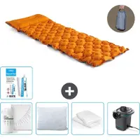 Intex Campingmatte – 1 Person – 71 x 191 x 11 cm – Orange – im Lieferumfang enthalten Spannbettuch - Küssen - Pumpe - Reperaturset en Kissenschutz