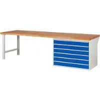 RAU Werkbank mit 6 XXL Schubladen - Teilauszug - 120:6 - 840 x 3.000 x 900 mm (HxBxT) - Traglast 1.000 kg - Buche