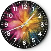 ARTTOR Wanduhr - Rund - Glasuhr - Bunt Staub Explosion - 40x40cm - Schleichendes Uhrwerk - Lautlos - zum Aufhängen bereit - Dekoration Modern - Wanddekoration aus Glas - C4AR40x40-4529