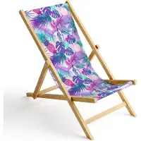 Ferocity Holz Liegestuhl Klappbar Klappliegestuhl Sonnenliege Strandstuhl Wechselbezug Motiv Palmen Magenta-Türkis [119]