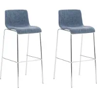 DELUKE 2er Set Barhocker TENAR - Stoff Blau 43x48x100 cm Silber | Barstuhl Mit Lehne Tresenhocker Tresenstuhl Kneipenhocker Kneipenstuhl