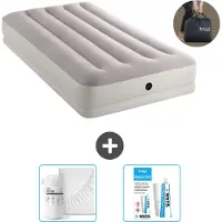 Intex Luftbett - 1 Person - 99 x 191 x 30 cm - Grau - Inklusive Pumpe - Spannbettuch en Reperaturset