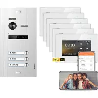 Balter EVO HD WiFi Unterputz Silber 6x7" Monitor Weiß Video Türsprechanlage Set 3 Teilnehmer