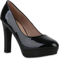 Van Hill Damen Klassische Pumps Stiletto Plateau Vorne Schuhe 840023, Farbe: Schwarz, Größe: 36