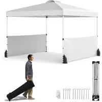 Goplus 3x3 m Pop-Up-Pavillon, höhenverstellbarer Faltpavillon mit Seitenwänden & Tragtasche, faltbarer Gartenpavillon mit 4 Sandsäcken, Weiß