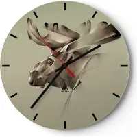 ARTTOR Wanduhr - Rund - Glasuhr - Elch Abstraktion - 30x30cm - Schleichendes Uhrwerk - Lautlos - zum Aufhängen bereit - Dekoration Modern - Wanddekoration aus Glas - C3AR30x30-3840