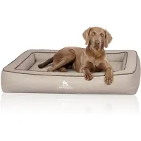 Knuffelwuff Orthopädisches Hundebett aus Laser gestepptem Kunstleder Montego 105 x 80cm Grau