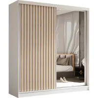 Masseno Schiebetürenschrank LAMELLO 200 cm Kleiderschrank Schlafzimmer Schrank 2-türig mit Spiegel und Lamellen Weiß