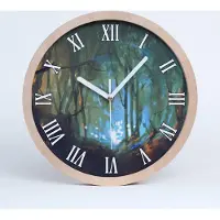 Tulup Holzuhr 25fi cm wanduhr - weiße Spitzen - mystischer Wald