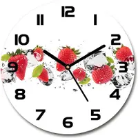Tulup Wanduhr aus Glas 30fi Glasbild Glasuhr Gehärtetes Glas - schwarze-zeiger - Strawberries and water