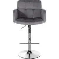DELUKE 2er Set Barhocker SUTUN - Samt Dunkelgrau 60x56x93 cm Silber | Barstuhl Höhenverstellbar Mit Lehne Drehbar Tresenhocker Tresenstuhl Kneipenhocker