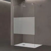 Doporro Duschwand für Dusche Duschabtrennung 100x200cm Walk-In Dusche 10mm ESG-Sicherheitsglas Milchglas-Streifen inkl. Nanobeschichtung Bremen02MS