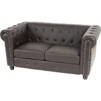 Mendler Luxus 2er Sofa Loungesofa Couch Chesterfield Edinburgh Kunstleder 160cm runde Füße, braun