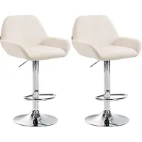DELUKE Barhocker 2er Set DUBLIN - Creme, Samt, Chrom | Barhocker mit Lehne Barstuhl Tresenhocker Tresenstuhl Kneipenhocker Kneipenstuhl