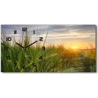 Tulup Wanduhr aus Glas – 60x30 cm - Glasbild - Glasuhr - Gehärtetes Glas - schwarze-zeiger - Weizenfeld