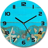 Tulup Wanduhr aus Glas 30fi Glasbild Glasuhr Gehärtetes Glas - schwarze-zeiger - Starfish and shells