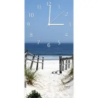 Wallario Design Wanduhr Blick auf Strand aus Echtglas, Größe 30 x 60 cm