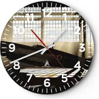 ARTTOR Wanduhr - Rund - Glasuhr - Airplain Hangar Flug historisch - 40x40cm - Schleichendes Uhrwerk - Lautlos - zum Aufhängen bereit - Dekoration Modern - Wanddekoration aus Glas - C4AR40x40-2969