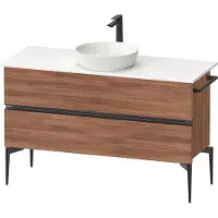 Duravit Sivida Konsolenwaschtischunterbau, 2 Schubkästen, Griffleiste Diamantschwarz Matt, 1245x475x548mm, SV46600BD790000, Farbe: Nussbaum matt