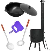 4BIG.fun Ø36 Uchag 2mm stahl Utschak mit Abzugsrohr 10L Kazan Eben Grillfächer Schaumkelle Suppenkelle Utschak Utschag Kasan Feldküche Außenküche Eintopfofen Gulaschkanone