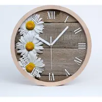 Tulup Holzuhr 25fi cm wanduhr - weiße Spitzen - Gänseblümchen Holz