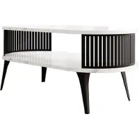 Mirjan 24 Couchtisch Roenni Oval, Wohnzimmer Kaffeetisch, Beine und Seiten aus Stahl (Farbe: Schwarz / Bianco Marmor)