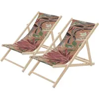 ECD-Germany 2er Set Liegestuhl klappbar Floral Braun-Rot-Grünaus Holz Sonnenliege mit 3-Fach verstellbarer Rückenlehne Strandliege für Garten Balkon