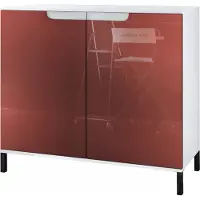 Vladon Kommode Sylt V3, Moderner Küchenschrank mit 2 großen Türen Weiß matt / Bordeaux Hochglanz (92,5 x 83.5 x 35)