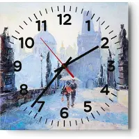 ARTTOR Wanduhr - Quadrat - Glasuhr - Brücke Stadt Prag - 30x30cm - Schleichendes Uhrwerk - Lautlos - zum Aufhängen bereit - Dekoration Modern - Wanddekoration aus Glas - C4AC30x30-3416