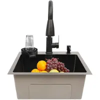 GreatDEshop2021 Spülen 45*40cm Küchenspüle mit ausziehbarem Wasserhahn Rechteckig Multifunktional