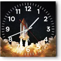 ARTTOR Wanduhr - Quadrat - Glasuhr - Abheben Rakete Kosmos - 30x30cm - Schleichendes Uhrwerk - Lautlos - zum Aufhängen bereit - Dekoration Modern - Wanddekoration aus Glas - C4AC30x30-4531