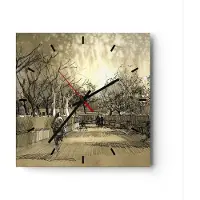 ARTTOR Wanduhr - Quadrat - Glasuhr - Park Spaziergang Baum - 30x30cm - Schleichendes Uhrwerk - Lautlos - zum Aufhängen bereit - Dekoration Modern - Wanddekoration aus Glas - C3AC30x30-3758