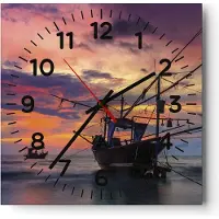 ARTTOR Wanduhr - Quadrat - Glasuhr - Asien Boot Kutter - 30x30cm - Schleichendes Uhrwerk - Lautlos - zum Aufhängen bereit - Dekoration Modern - Wanddekoration aus Glas - C4AC30x30-4144