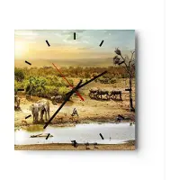 ARTTOR Wanduhr - Quadrat - Glasuhr - Safari Tiere - 30x30cm - Schleichendes Uhrwerk - Lautlos - zum Aufhängen bereit - Dekoration Modern - Wanddekoration aus Glas - C3AC30x30-3880