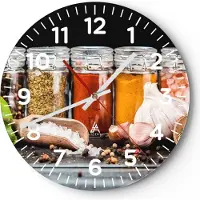 ARTTOR Wanduhr - Rund - Glasuhr - Gewürze Knoblauch Holz Salz - 30x30cm - Schleichendes Uhrwerk - Lautlos - zum Aufhängen bereit - Dekoration Modern - Wanddekoration aus Glas - C4AR30x30-2896