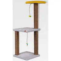 Markenlos Kratzbaum, 2-stöckig, 82 cm lang mit Canip für Katzen, Kratzstamm aus Juteseil (Grau)