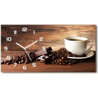 Tulup Wanduhr aus Glas – 60x30 cm - Glasbild - Glasuhr - Gehärtetes Glas - weisse-zeiger - Kaffee und Schokolade
