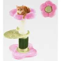Markenlos Kratzbaum Klein, Kratzsäule mit dickem Sisalstamm Plüschsitz Selbstpflegebürste Ballspiel, Katzenbaum Kletterbaum Katzenmöbel Indoor, Pink