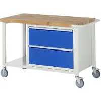 RAU Mobile Werkbank mit Ablageboden - 2 XL Schubladen - Vollauszug - 270:2 - Höhe 880-1.080 mm - 1.250 x 700 mm (BxT) - Traglast 450 kg - Buche