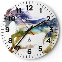 ARTTOR Wanduhr - Rund - Glasuhr - Pferd Natur arabien ethnische - 30x30cm - Schleichendes Uhrwerk - Lautlos - zum Aufhängen bereit - Dekoration Modern - Wanddekoration aus Glas - C4AR30x30-3048