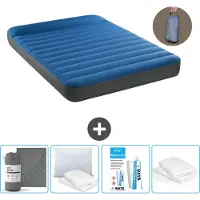OEM Luftbett - Zweifelbett - 137 x 191 x 22 cm - Blauw - mit Pumpe - Bettwäsche - Kopfkissen - Reparaturset und Kopfkissenschutz
