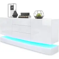 Vladon Sideboard City, Germany, Weiß matt/Weiß Hochglanz inkl. LED - Moderne Kommode für Ihr Wohnbereich (178 x 72 x 38 cm)