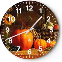 ARTTOR Wanduhr - Rund - Glasuhr - Herbst Folk Tradition Kürbisse - 40x40cm - Schleichendes Uhrwerk - Lautlos - zum Aufhängen bereit - Dekoration Modern - Wanddekoration aus Glas - C4AR40x40-1542